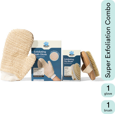Bloom 1 Dry Oval Brush & 1 Bath Glove Combo | Skin Exfoliation & Lymphatic Drainage