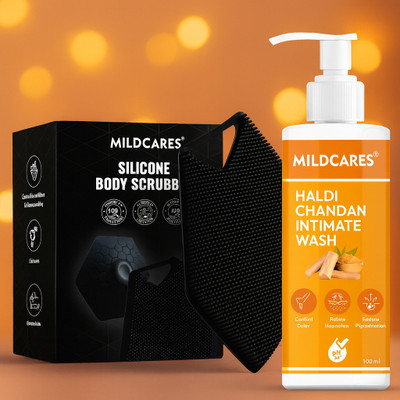 Mildcares Haldi Chandan Intimate Wash & Silicone Body Scrubber | Hygiene & Deep Cleansing(2 x 50 ml)