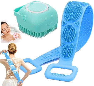 Mehwish 2-in-1 Bath Combo: Silicone Body Bath Belt Scrub & Brush with Shampoo Dispenser