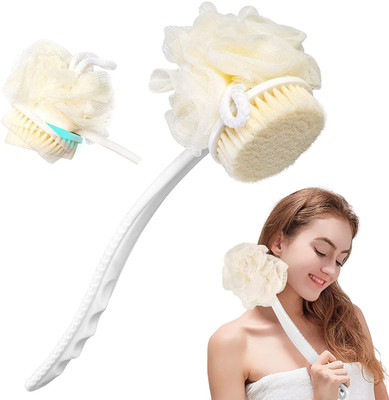 PKK TRADERS 2 IN 1 Back Body Bath Brush with Bristles and Loofah Scrubber with Long Handled