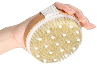 ShopVee Wooden Long Handle Bath Brush | Dry & Wet Body Scrubber for Shower