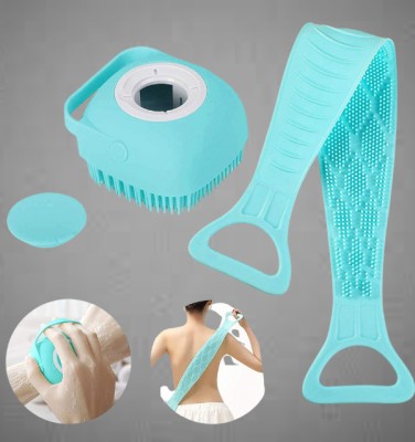 GRANSI I 2 in 1 Bath Combo of Silicone Body Back Scrubber, Bathing Brush_i8