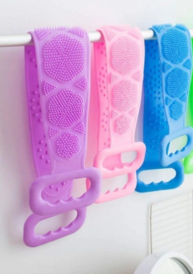 Funel Pack of 3 Silicone Body Back Bath Scrubber / Double Side Bathing Back Scrubber Brush belt for deep cleaning, Gentle Massage (Pack of 3)