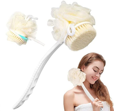 K2J 2 IN 1 Back Body Bath Brush with Bristles and Loofah Back Scrubber Long Handled