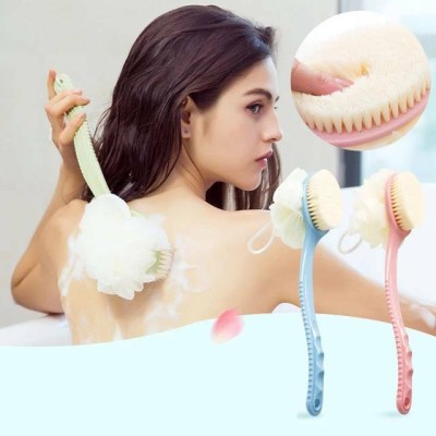 Zink 2 IN 1 Loofah with Curved Long handle Body Bath shower Soft Brush Back Scrubber