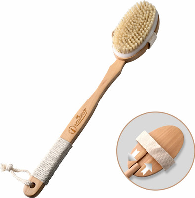 INCLUSSHOP Detachable Wooden Bath Brush with Long Handle for 2-in-1 Wet & Dry Brushing
