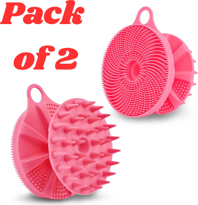Releena 2Pcs 2in1 Silicone Body Scrubber and Scalp Massager Shampoo bath Brush