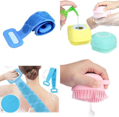 ROMYCRON 2 Pcs Bath Brush Combo Back Scrubber And Bath Brush Soap Dispenser (Multicolor)