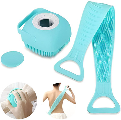 Qofral Silicone Back Scrubber Belt & Bath Brush Combo – Soft Exfoliating Shower Tool