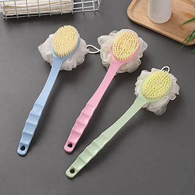 Pressel 2 IN 1 bath body brush including soft loofah and bristles, with back scrubber