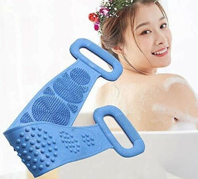 GJSHOP Silicone Back Scrubber, Bath Shower Silicone Body Massage Brush Silicone Bath Towel Exfoliating Body Brush Belt, Cleaning Shower Strap, Double-Sided Washing Towel Scrubber (Pack of 1 ) (Color May Vary)