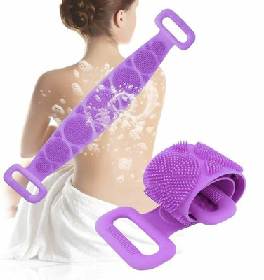 GJSHOP Silicone Back Scrubber Bath Belt Double-Sided Massage Body Wash Brush Shower Exfoliating Belt Removes Bath Towel, Cleaning Tools for men and women (Pack of 1 ) (Color May Vary)