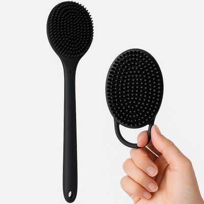 METAVERSE Silicone Bath Body Brush & Handheld Scrubber Pack of 2 (Black)