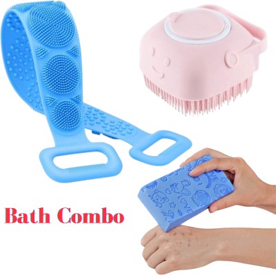 kayru 3 in 1 Combo of Body Back Scrubber Belt, Shower Brush & Bath Sponge