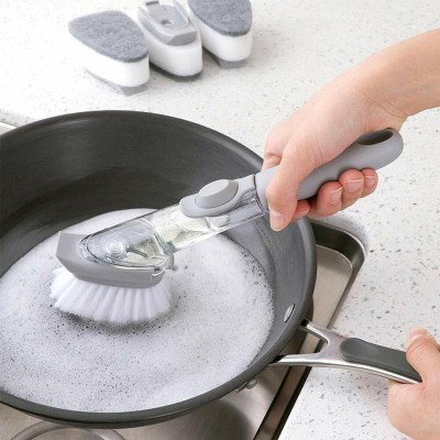SarjuZone sink Cleaning Brush With Soap Dispenser Dish Wash Scrubber Sponge Wet Brush(Grey)