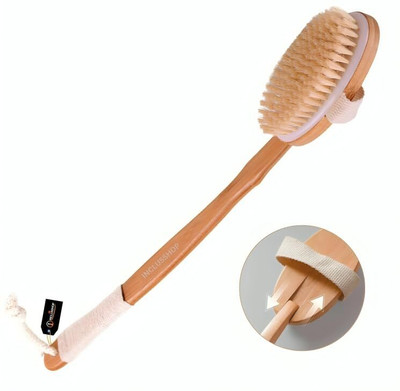 INCLUSFLY 2-in-1 Detachable Wooden Bath Brush with Long Handle - Natural Bristles