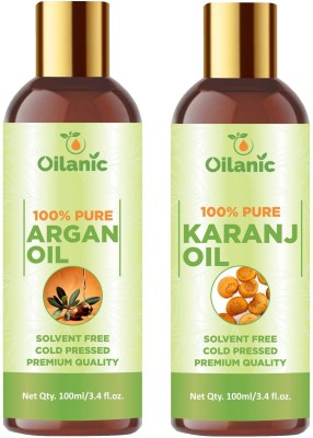 Oilanic Premium Argan Oil & Karanj Oil Combo pack of 2 bottles of 100 ml(200 ml)(200 ml)