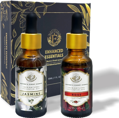 ENHANCED ESSENTIALS LUXURIOUS SET OF ROSE & JASMINE ESSENTIAL OILS. BOX OF 2 X 30 ml(60 ml)