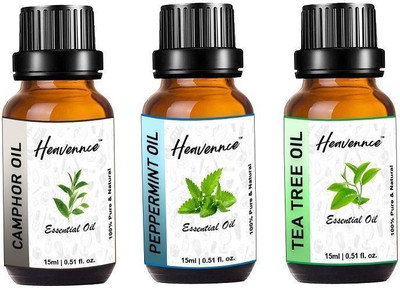 Heavennce Camphor, Peppermint & Tea Tree Essential Oil Combo for Haircare|Skincare(45 ml)