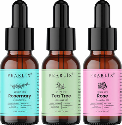 PEARLiX Tea Tree, Rosemary & Rose Essential Oil | Pack Of 3 | Scalp Itching, Acne(30 ml)
