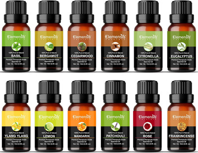 Elemensis Naturals Pure & Natural Basil, Bergamot, Cedarwood, Cinnamon, Frankincense Pack of 12(15 ml)