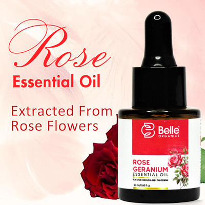 Belle Organics Rose Geranium Essential Oil for Dark Circles, Skin Tightening, Oily Skin & Glow(20 ml)