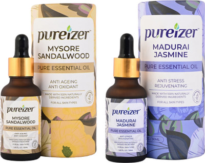 Pureizer Pure Sandalwood & Jasmine Essential Oils (Pack of 2)(60 ml)