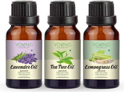 Young Chemist Pack of 3 Tea Tree, Lavender & Lemongrass Essential oils Combo (15 ML x 3)(45 ml)