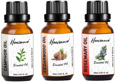 Heavennce Camhpor, Cedarwood & Rosemary Essential Oils Combo for Hair|Skin|Face Care(45 ml)