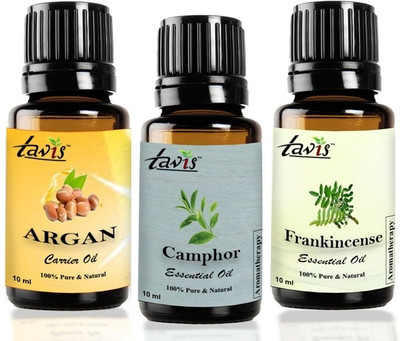 Tavis Argan, Camphor, Frankincense Oil for Skin & Hair Care | Aromatherapy | Pack of 3(30 ml)
