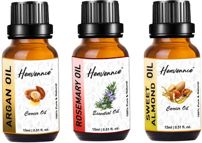Heavennce Argan Oil, Rosemary Oil & Sweet Almond Oil Combo for Skin\Hair Care, Massage Oil(45 ml)