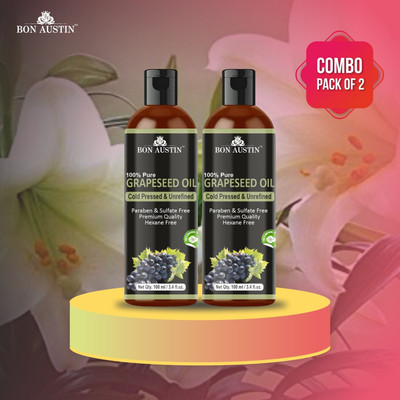 Bon Austin Premium Grapeseed oil - Cold Pressed & Unrefined Combo pack of 2 bottles of 100 ml(200 ml)(200 ml)