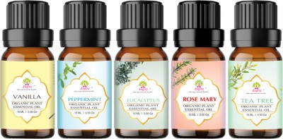 Angira Essential Oil Set of 5- Vanilla, Peppermint, Eucalyptus, Rose Mary, Tea Tree(75 ml)