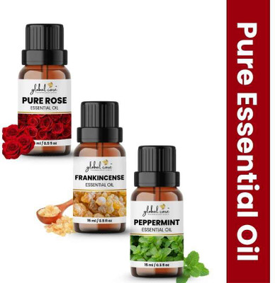 global care Rose Oil, Frankincense Oil & Peppermint Essential Oil 15ml Trio Pack(15 ml)