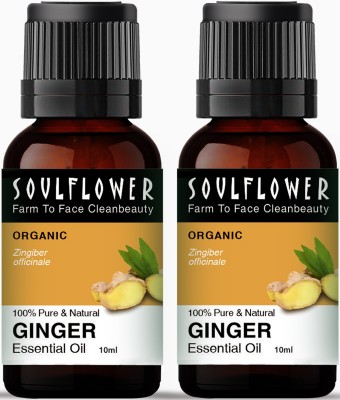 Soulflower Ginger Essential Oil | Hair, Belly Fat Drainage | Pure & Organic | Pack of 2(20 ml)