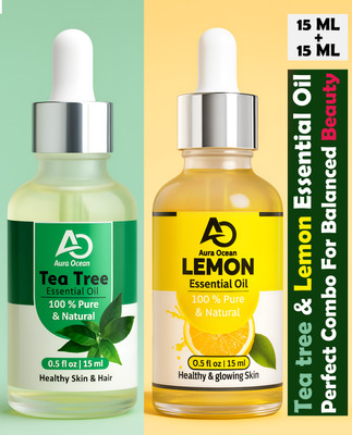 Aura Ocean Tea tree & Lemon Essential Oil Combo for Pimples, Wrinkle & Glow Skin(15ml Each)(30 ml)