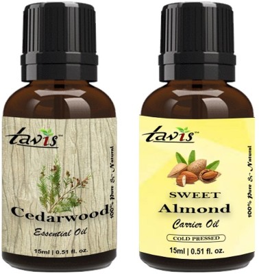 Tavis Cedarwood Oil, Sweet Almond Oil Combo for Hair | Skin | Aromatherapy | Pack of 2(30 ml)