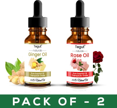 Tegut Essential Oils Ginger and Rose Pure and Natural Oils 15ml (Pack of 2)(30 ml)