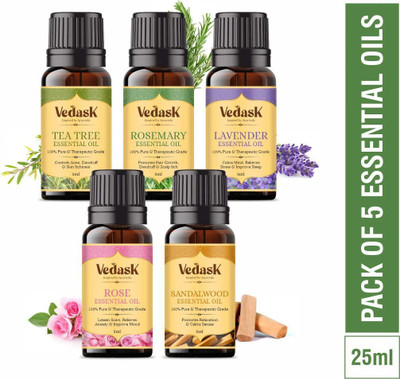 Vedask Organic Essential Oil Combo Pack of 5 for Skin & Hair(25 ml)