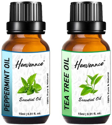 Heavennce Peppermint & Tea Tree Oil Combo for Skin & Hair Care, Stress, Pack of 2(30 ml)