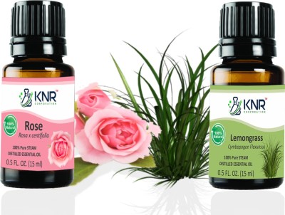 KNR CORPORATION Pure Rose ( Gulab Oil) & Lemongrass Essential Oil- 15ml Each (Pack of 2)(30 ml)