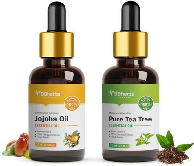 The 99 Herbs Company 99Herbs Jojoba + Tea Tree Essential Oil 15ml | Pure Aromatherapy Oil(15 ml)