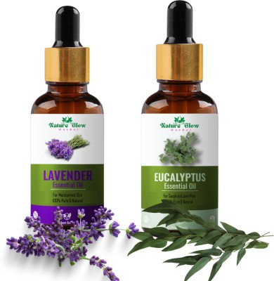 Nature Glow Herbal Lavender +Eucalyptus Essential Oil | Stress Relief | Pack of 2(30 ml)