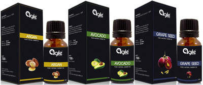 Agile Wellness Argan Carrier Oil 30 ml , Avocado Oil 30 ml , Pure and Natural Grape Seed Oil 30 ml (90 ml)