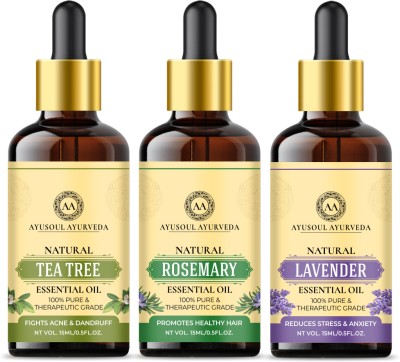 Ayusoul Ayurveda Natural Tea Tree| Rosemary| Lavender Essential Oil Combo Pack(45 ml)