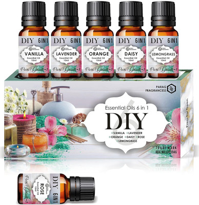 Parag Fragrances D.I.Y. 6in1 Essential Oils Set of Rose,Lemongrass,Orange,Lavender,Daisy,Vanilla(6 ml)