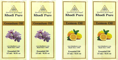 Khadi Pure Gramodyog Herbal Geranium & Lemon Essential Oil-Pack of 4 (60ml)(60 ml)