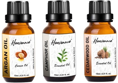 Heavennce Argan, Camphor & Cedarwood Oil Combo for Aromatherapy, Hair\Skin Care, Pack of 3(45 ml)