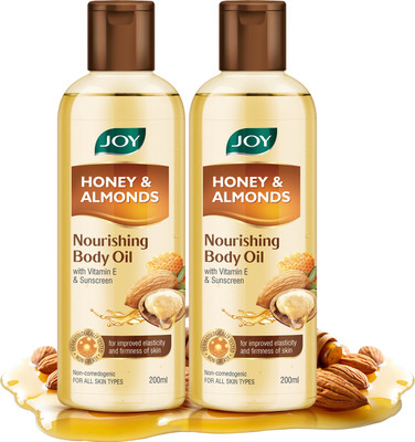 Joy Honey & Almonds Nourishing Body Oil, With Vitamin E & Sunscreen (Pack of 2 X 200 ml)(400 ml)