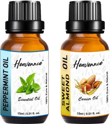 Heavennce Peppermint & Sweet Almond Oil Combo for Skin & Hair Care, Massage, Pack of 2(30 ml)